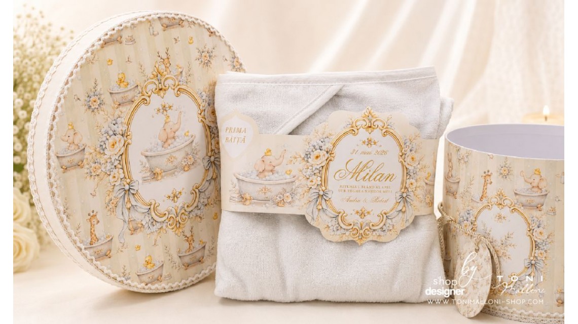 Set Prima Băiță după Botez cu Nașii pentru baieti cu elefant Atelier Paris 12